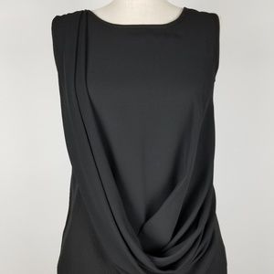 Tahari Black Sleeveless Top with Draped Overlay